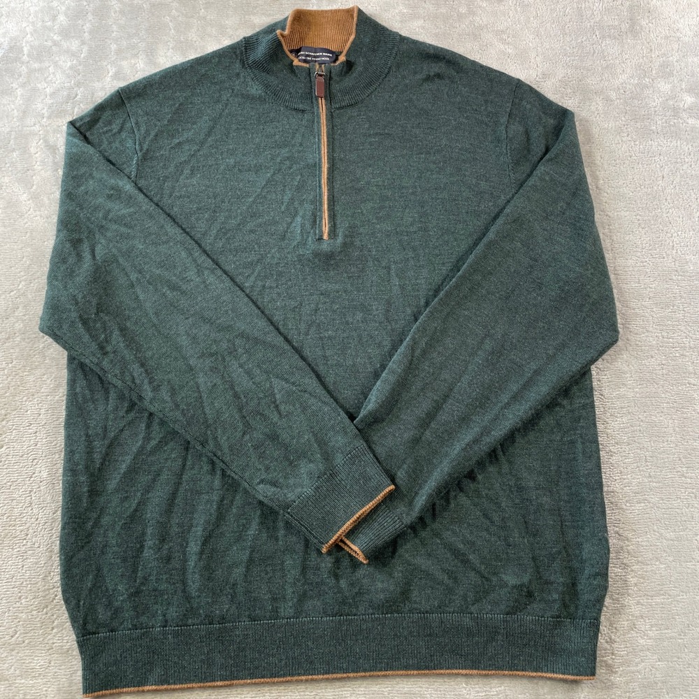 Hart Schaffner 1/4 Zip Sweater Pullover Mens Large Green Extra Fine Merino Wool